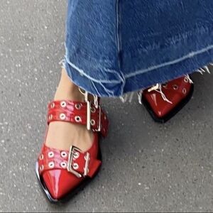 Red Flats with Metallic Buckles and Studs